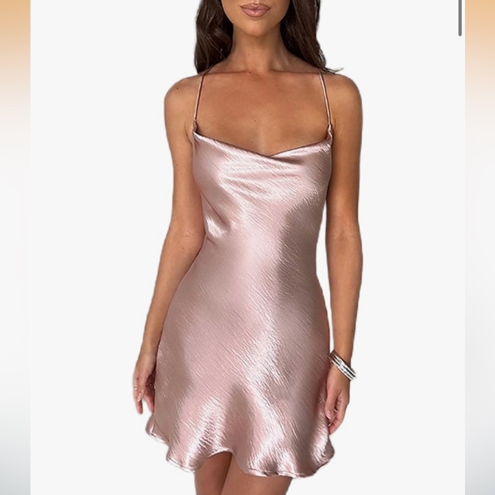 Sleek Pink Satin Slip Dress